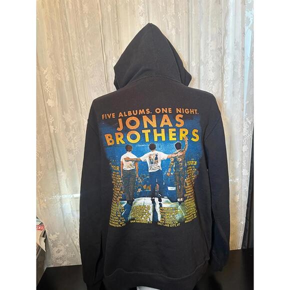 Jonas Brothers Tops - Jonas Brothers 2023 Tour Hoodie “Five Albums One Night” Concert Sweatshirt Black